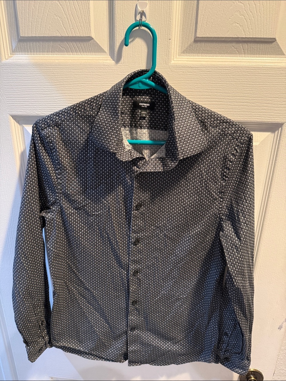Express Men’s Dark Gray Microdot Button-Up Shirt